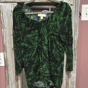 Michael Kors Green and Black Leaf Pattern Blouse